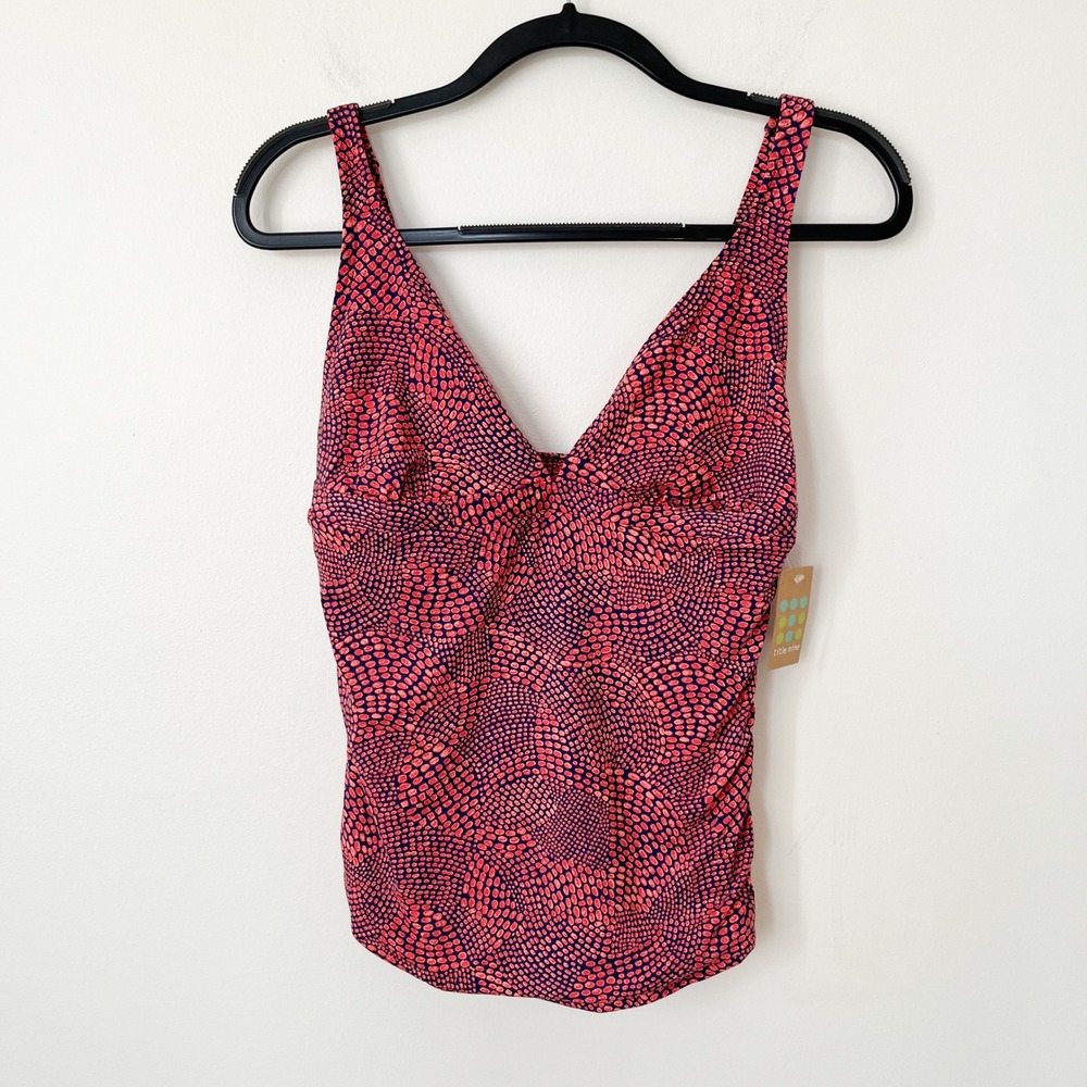 NEW Title Nine Tankini Swimsuit Top Navy Coral Dot Womens Small